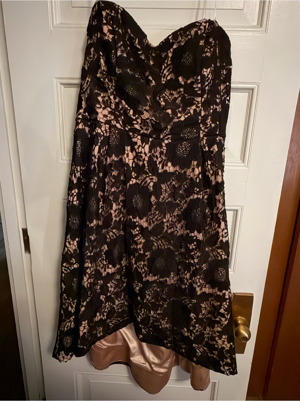 City Chic Strapless Black Lace Cocktail Dress with Blush Lining